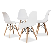 Baxton Studio Jaspen Modern and Contemporary White Finished Polypropylene Plastic and Oak Brown Finished Wood 4-Piece Dining Chair Set